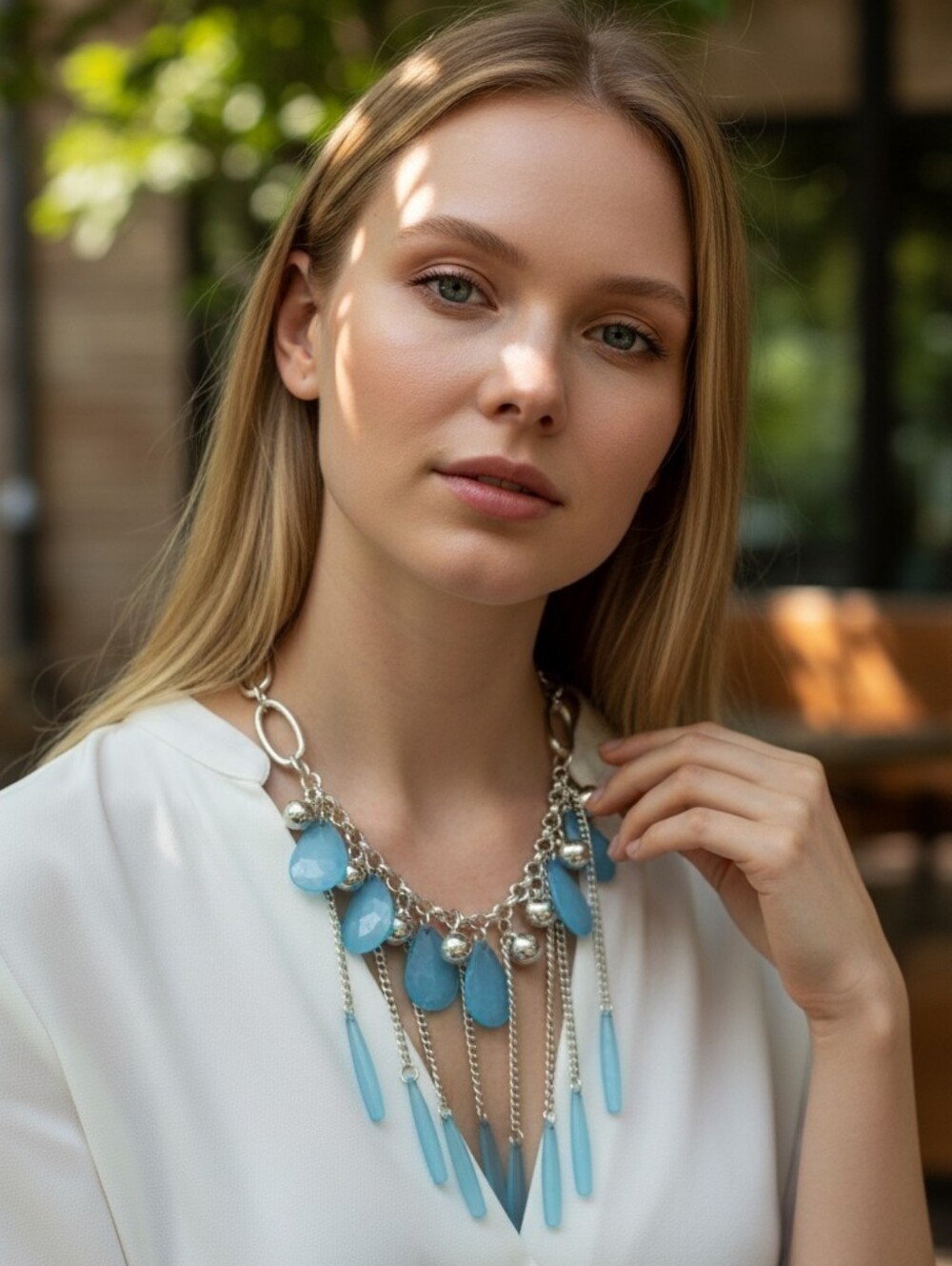 NWOT 24" CHUNKY SOUTHWESTERN MULTI-STRAND TURQUOISE & SILVER BALL NECKLACE 66Gr